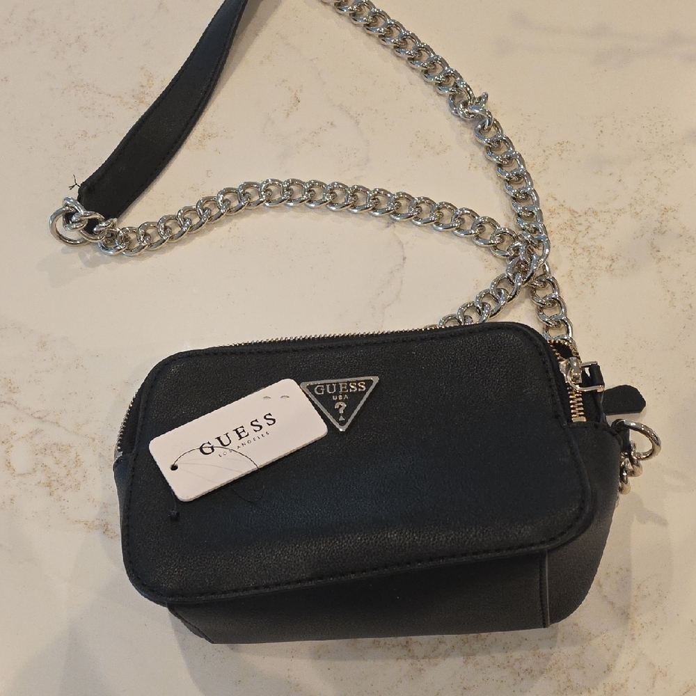 GUESS Black Crossbody Bag with Silver Chain